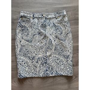 J.McLaughlin size 2 blue & off white pencil skirt